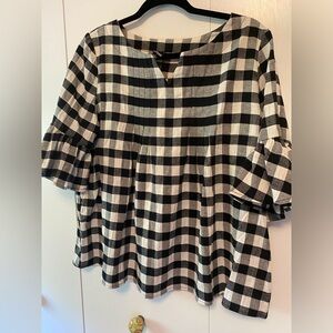 IJOAH Gingham Black White Bell Sleeves 100% Cotton Size L